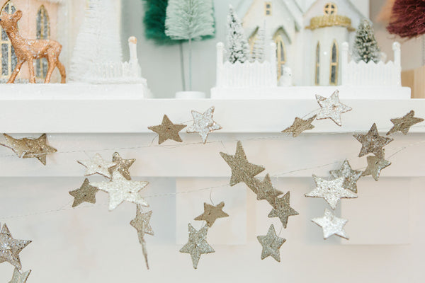 Silver Glitter Star Garland