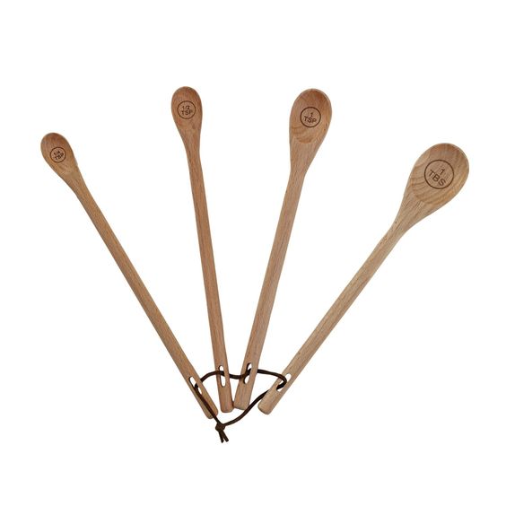 Carved Beech Wood Measuring Spoons Set - Short & Long