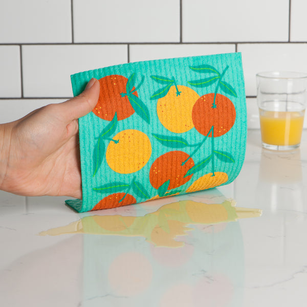 Oranges on Green - Swedish Dishcloth