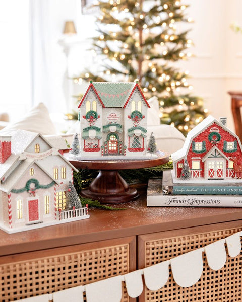 Christmas Village Red Barn Mini Glitter House
