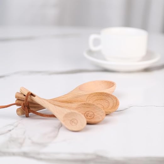 Carved Beech Wood Measuring Spoons Set - Short & Long