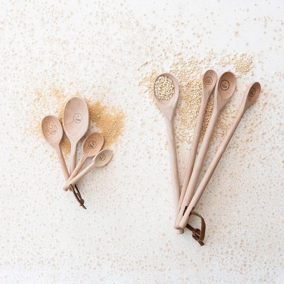 Carved Beech Wood Measuring Spoons Set - Short & Long