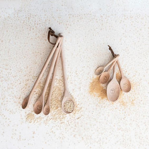 Carved Beech Wood Measuring Spoons Set - Short & Long