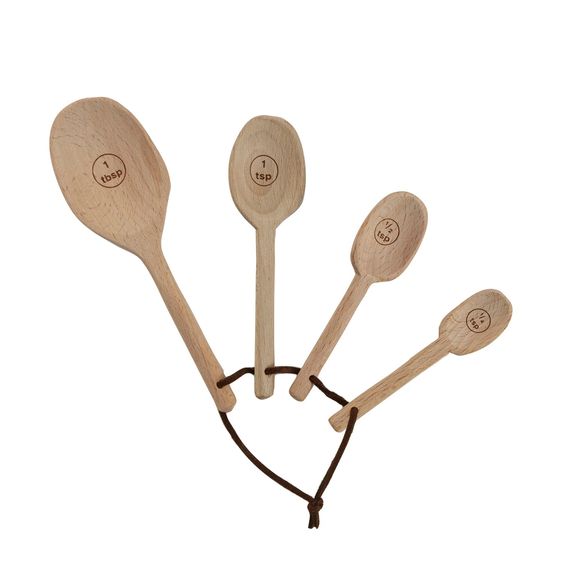 Carved Beech Wood Measuring Spoons Set - Short & Long