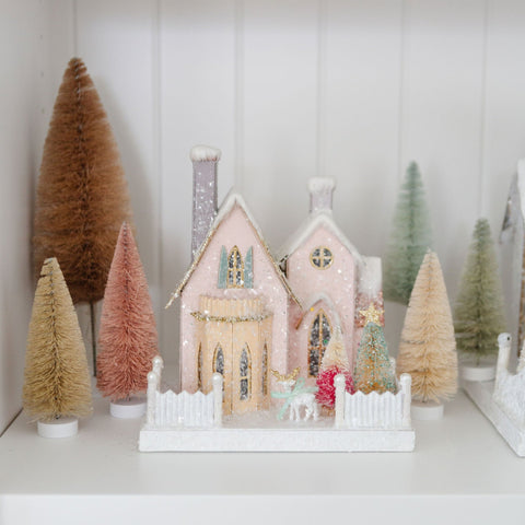 Pink Manor + Green Christmas Tree Glitter Holiday House