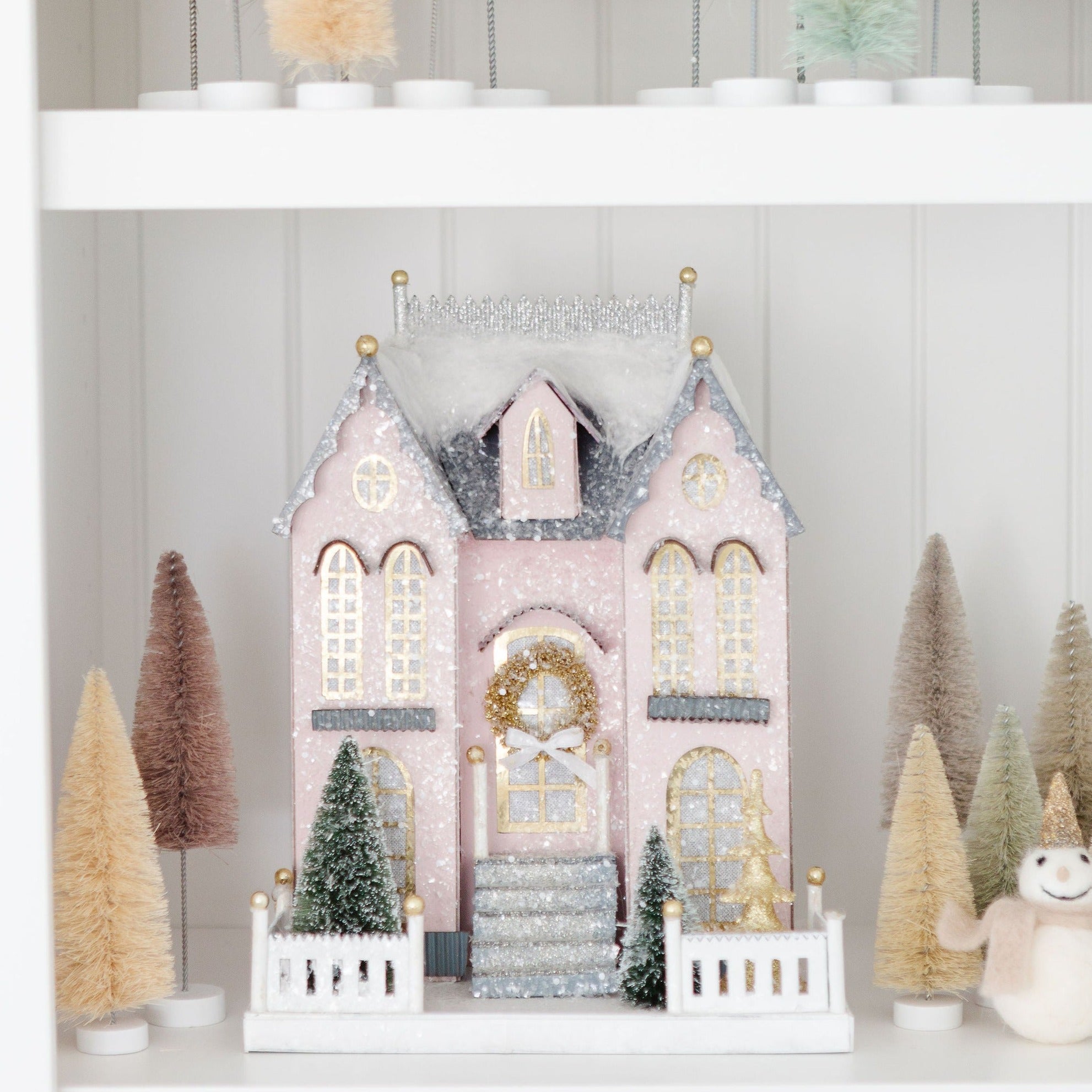 Pink & Navy Manor Glitter Holiday House