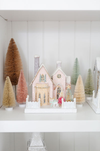 Pink Manor + Green Christmas Tree Glitter Holiday House