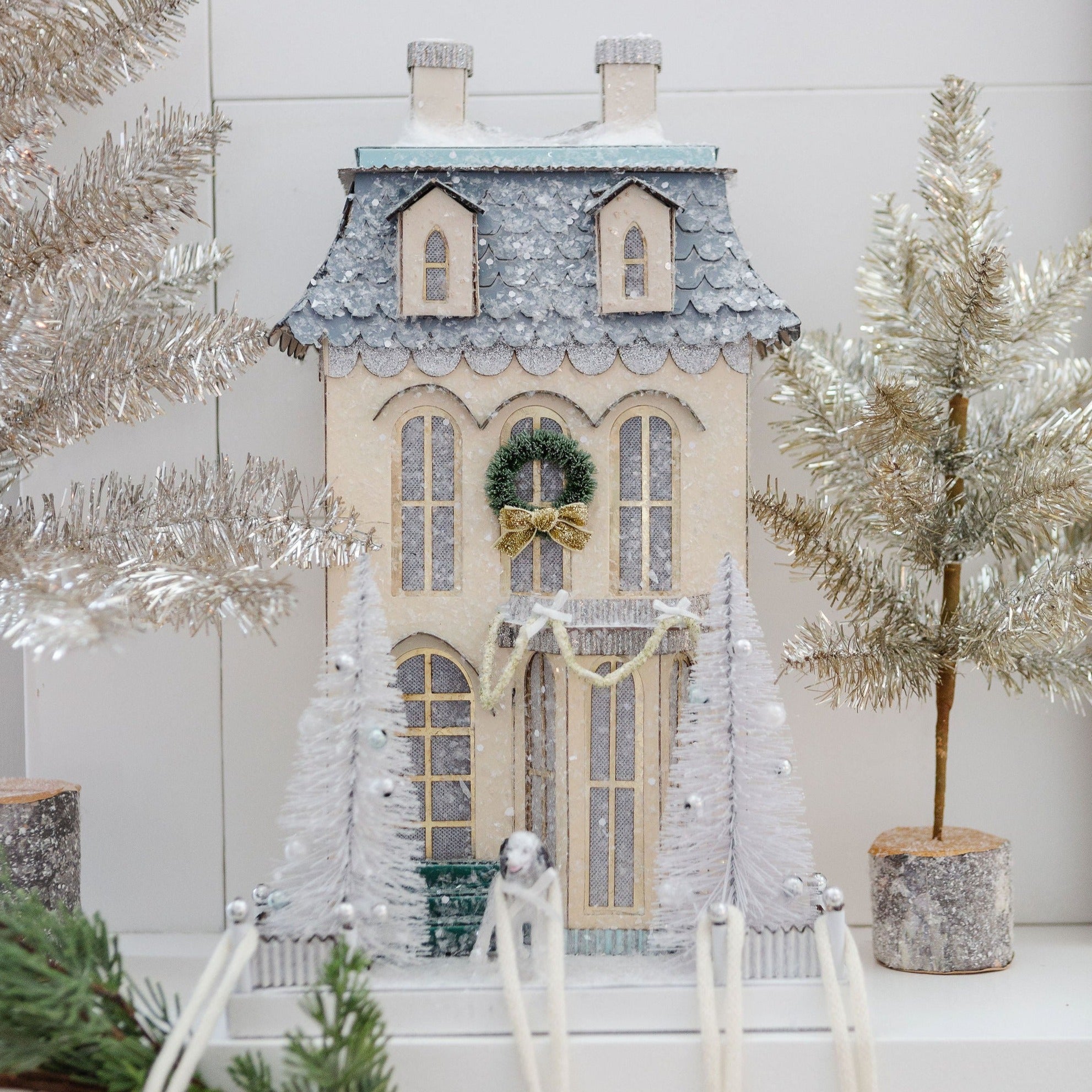 White Chateau Glitter Holiday House
