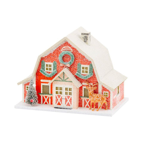 Christmas Village Red Barn Mini Glitter House