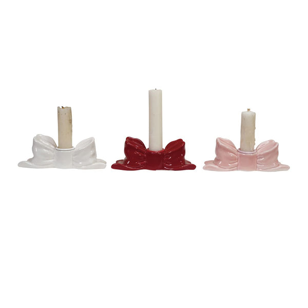Stoneware Bow Candle Holder