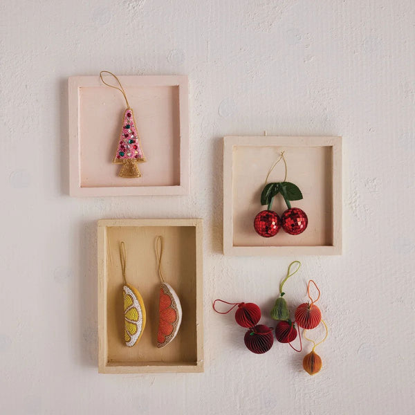 Mirrored Glass Mosaic Cherries Ornament