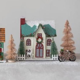 Cream House with Deer Glitter Holiday House (NEW!)