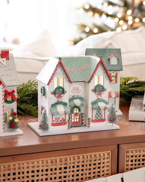 Christmas Village Elve's Workshop Mini Glitter House