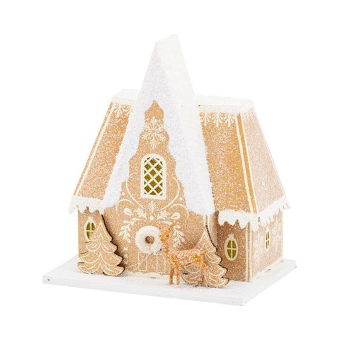 Christmas Village Gingerbread Chalet Mini Glitter House