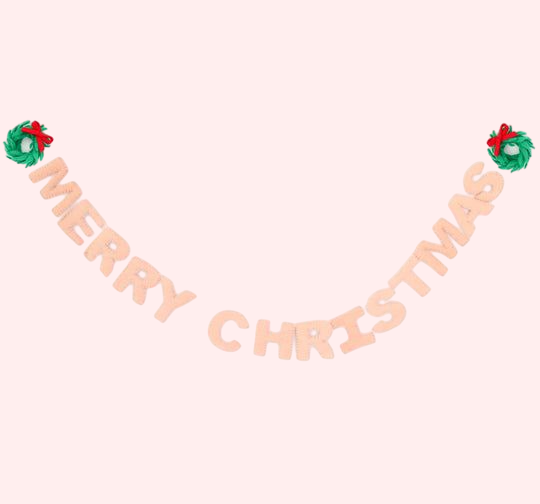 Merry Christmas & Wreath Felt Garland