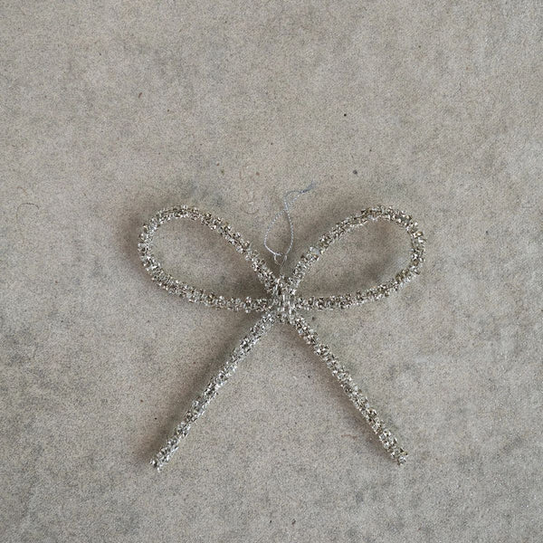 Metal Rhinestone Bow Ornament -  Silver Finish