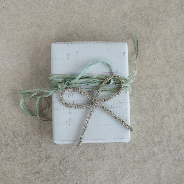 Metal Rhinestone Bow Ornament -  Silver Finish