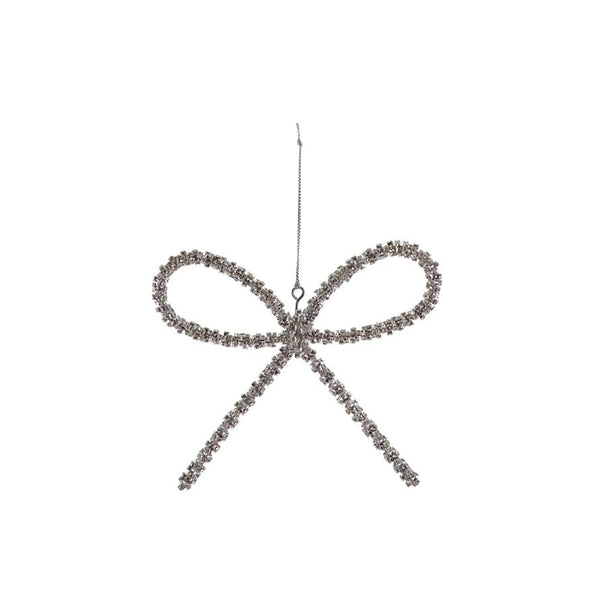 Metal Rhinestone Bow Ornament -  Silver Finish