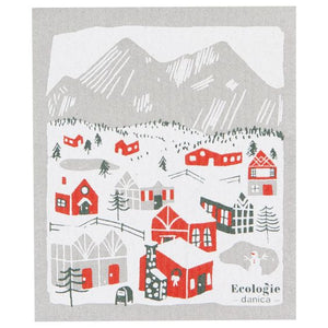 Snowy Village -  Swedish Dishcloth