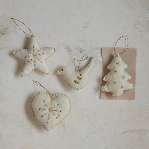 Cream Felt Ornament with Gold Embroidery (4 Styles)