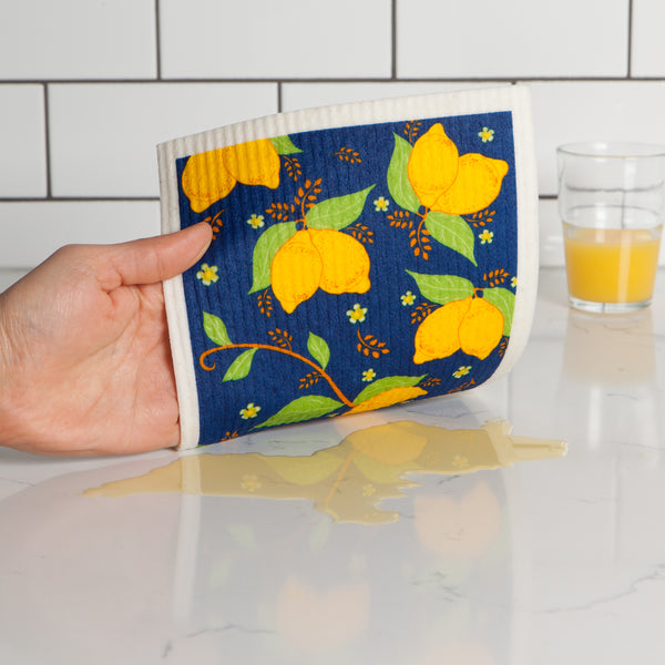Lemons on Blue - Swedish Dishcloth