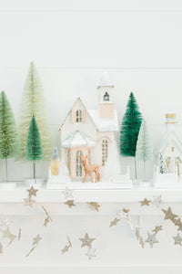 White & Blush Glitter Holiday House