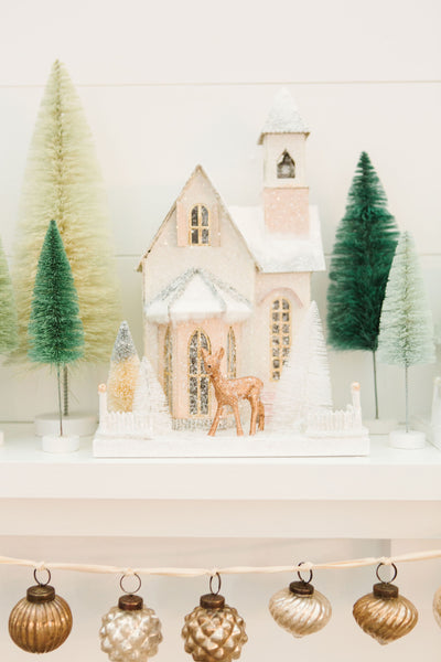 White & Blush Glitter Holiday House