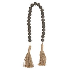 Short Charcoal Grey Wood Garland with Jute Tassels