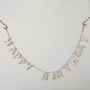 White Happy Birthday Felt Garland