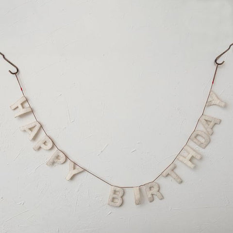 White Happy Birthday Felt Garland