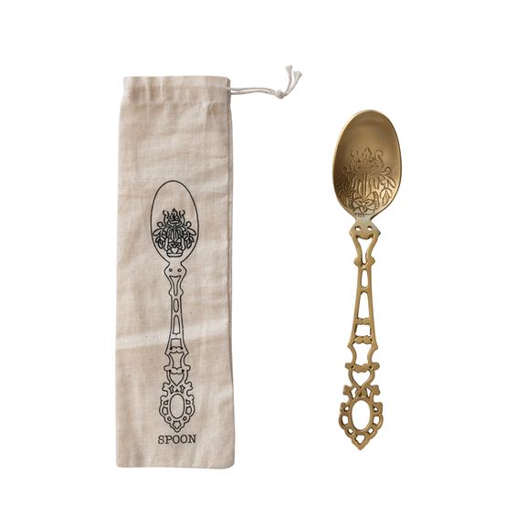 Brass Etched Serving Spoon with Design