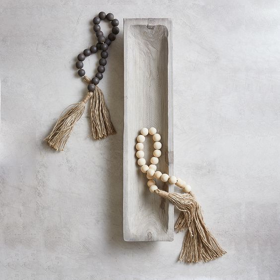 Short Charcoal Grey Wood Garland with Jute Tassels