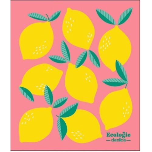Lemons on Pink - Swedish Dishcloth