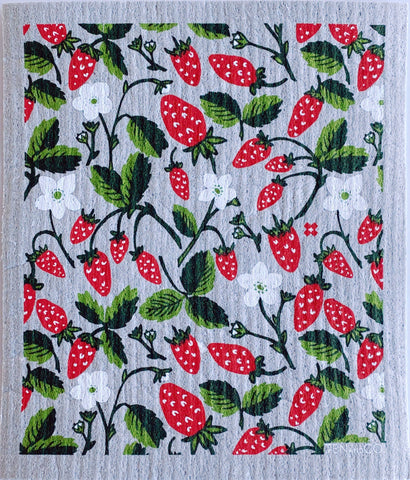 Strawberries on Grey - Swedish Dishcloth