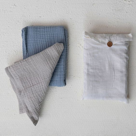 Dusty Blue & Taupe Cotton Tea Towels