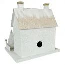 White Winter Glitter Holiday House with Birds