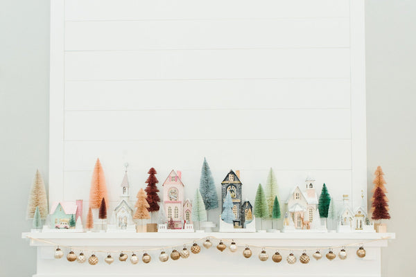 Pink Manor + Green Christmas Tree Glitter Holiday House