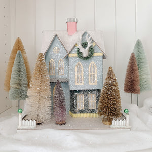 Frosted Light Blue Glitter Holiday House